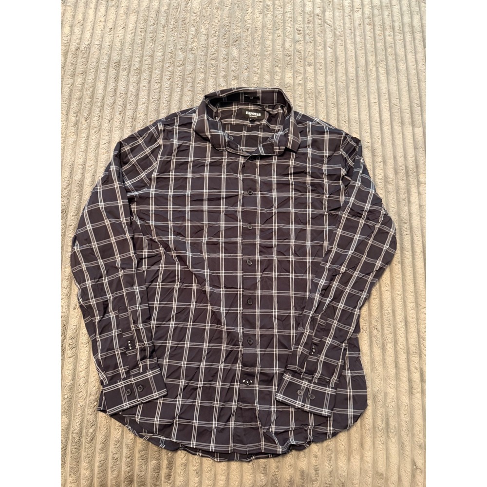 Express Performance Slim Fit Mens Long Sleeve Plaid Button Down Size Large